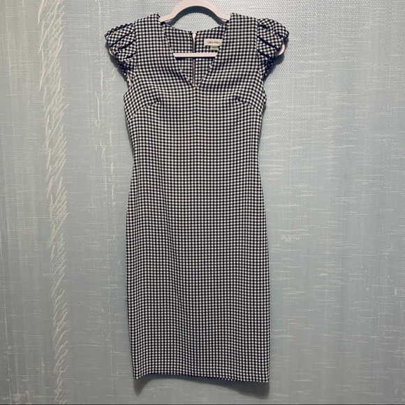 Calvin Klein V Neck Gingham Sheath Dress - Picture 3 of 7
